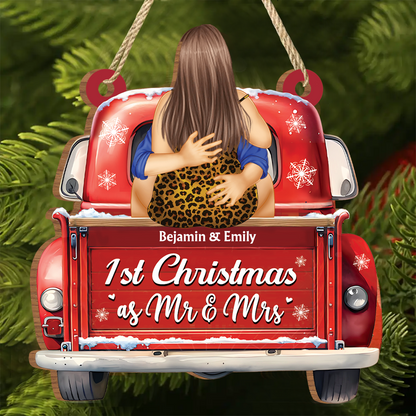 Back Couple Our First Christmas As Mr. & Mrs. - Personalized Wooden Ornament