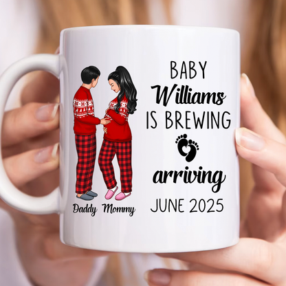 Baby Is Brewing Pregnancy Couple Personalized Mug Expecting Mom Gift, Expecting Parents Gift, Valentine's Day Gift