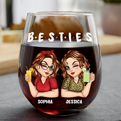 Besties Sisters Friends Turban Women - Personalized Stemless Wine Glass