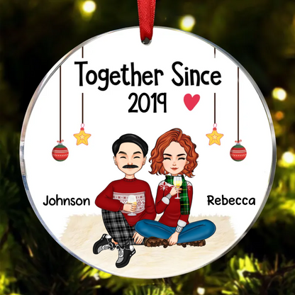 Doll Couple Sitting Christmas Gift For Him For Her Personalized Circle Ornament