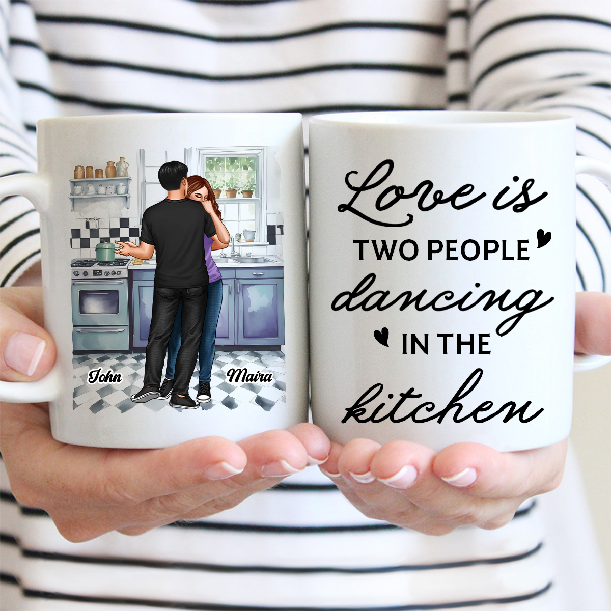 Love Is Two People Dancing In The Kitchen Couple Personalized Mug, Gift For Him, For Her, Boyfriend, Girlfriend, Husband, Wife