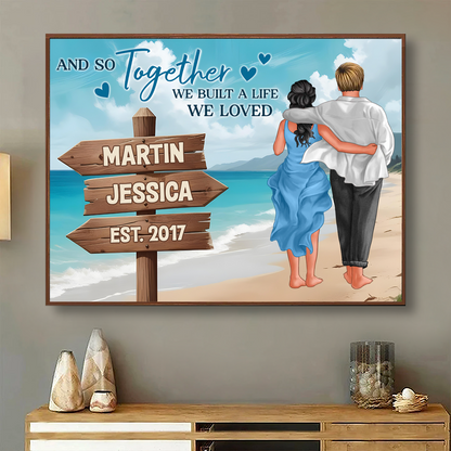 Couple Embracing And Walking On The Beach Personalized Poster, Heartfelt 2025 Valentine's Day Gift For Couple, For Him, For Her, Boyfriend, Girlfriend, Husband, Wife