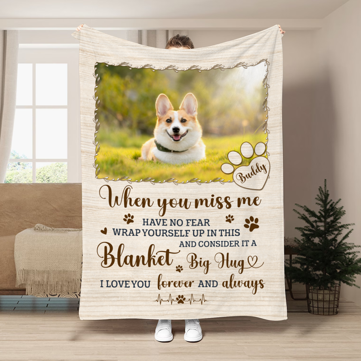 Custom Photo A Big Hug From Me - Memorial Personalized Custom Blanket - Sympathy Gift For Pet Owners, Pet Lovers