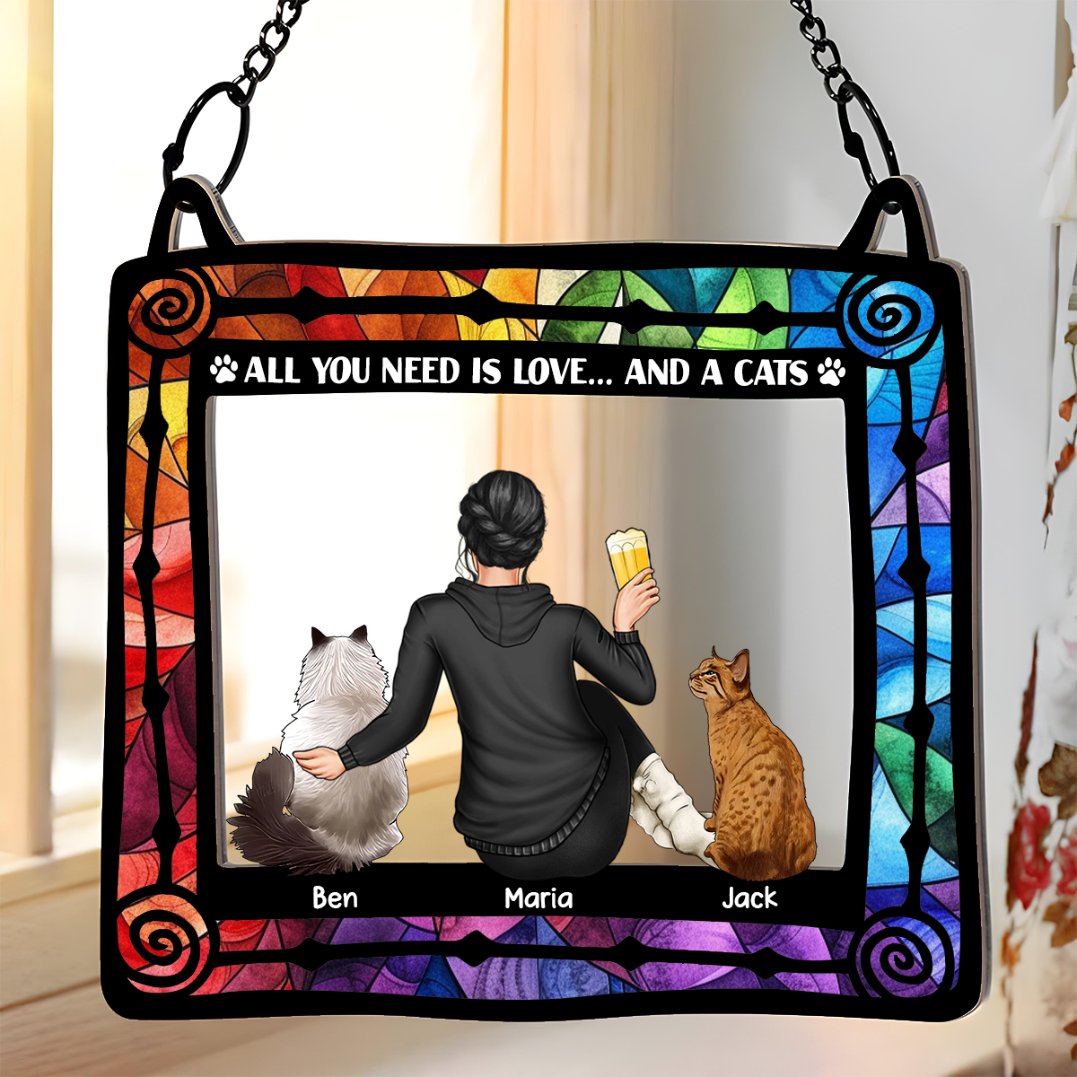 All You Need Is Love And Cats - Personalized Window Hanging Suncatcher Ornament