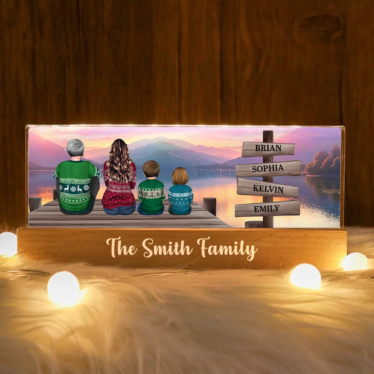 Family A Little Whole Lot of Love Sign Posts Personalized Acrylic Block LED Night Light, Home Decoration, Gift For Family