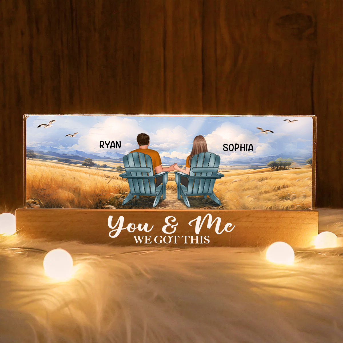 Couple Sitting At Beach Retro Personalized LED Night Light, Anniversary Gift For Couple, Husband, Wife, Dad, Mom