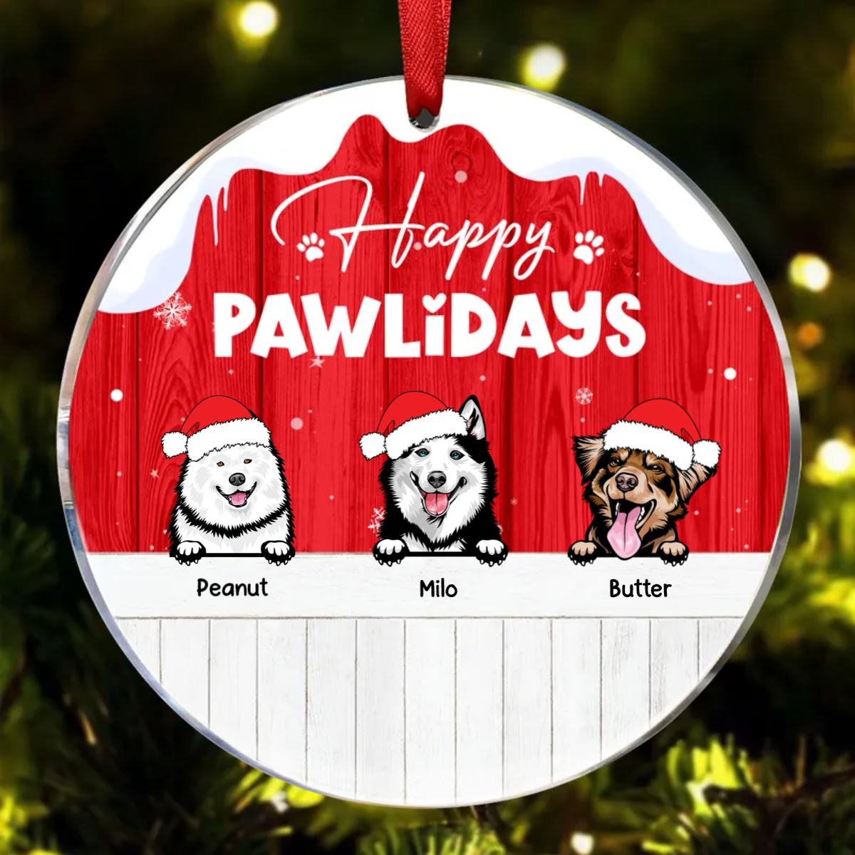 Happy Pawlidays - Christmas Gift For Dog Lovers & Cat Lovers - Personalized Custom Circle Ornament