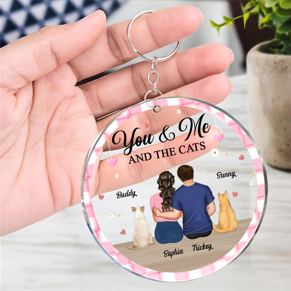 You & Me & The Cat Christmas Couple - Personalized Acrylic Keychain