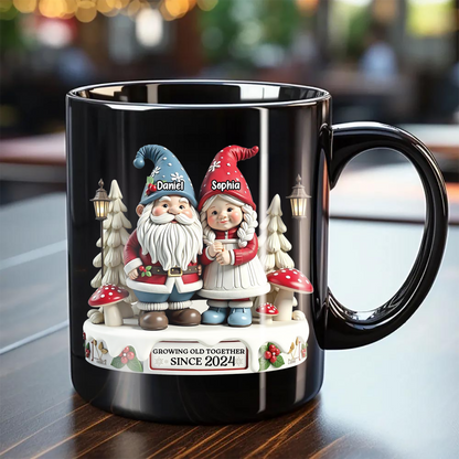 3D Effect Gnome Couple Together Personalized Mug, Heartfelt Valentine's Day Gift For Couple, For Him, For Her, Husband, Wife