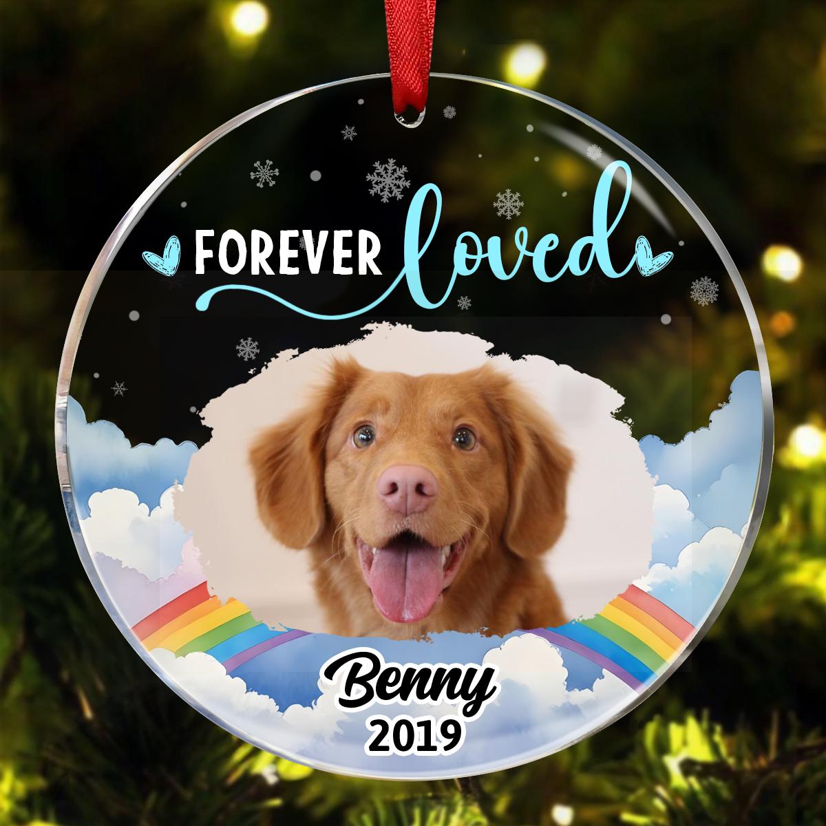 Custom Photo Forever Loved Pet Memorial - Personalized Circle Acrylic Ornament