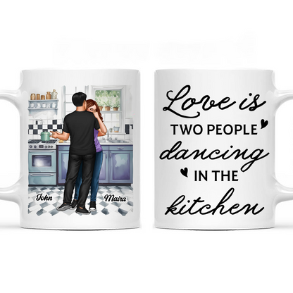 Love Is Two People Dancing In The Kitchen Couple Personalized Mug, Gift For Him, For Her, Boyfriend, Girlfriend, Husband, Wife