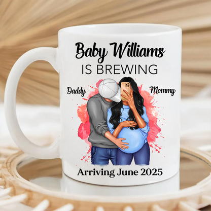 Baby Is Brewing Pregnancy Hugging Couple Personalized Mug Expecting Mom Gift, Expecting Parents Gift, Valentine's Day Gift