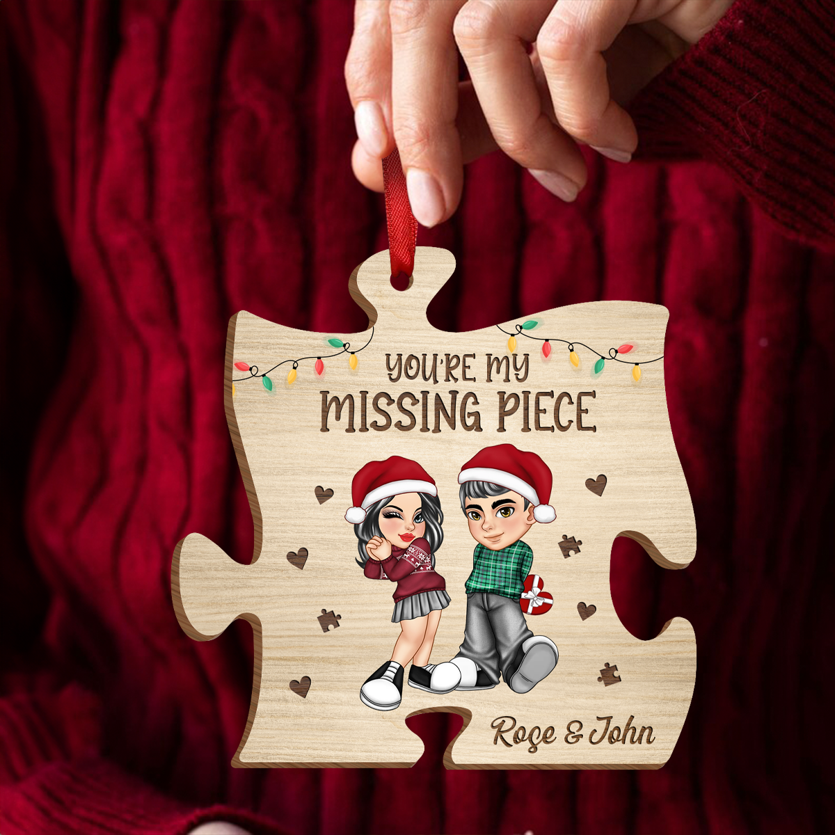 Christmas Couple Y2K My Missing Piece - Personalized Custom Shaped Wooden Ornament