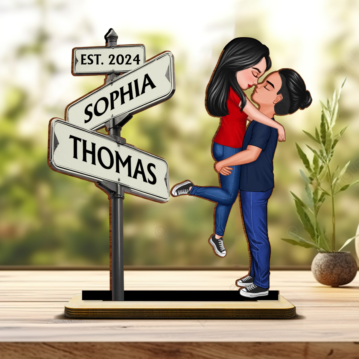 Personalized Standing Wooden Plaque With Couple & Custom Street Signs, Heartfelt 2025 Valentine's Day Gift, Anniversary Gift For Couple, For Him, For Her, Boyfriend, Girlfriend, Husband, Wife