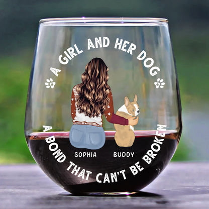 A Bond That Can't Be Broken Dog Mom Dog Dad - Personalized Stemless Wine Glass