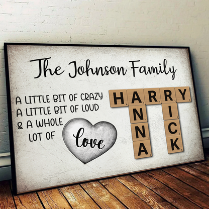 Family Lot Of Love Heart Crossword Art Puzzle Create A Moment Treasured Forever Personalized Poster