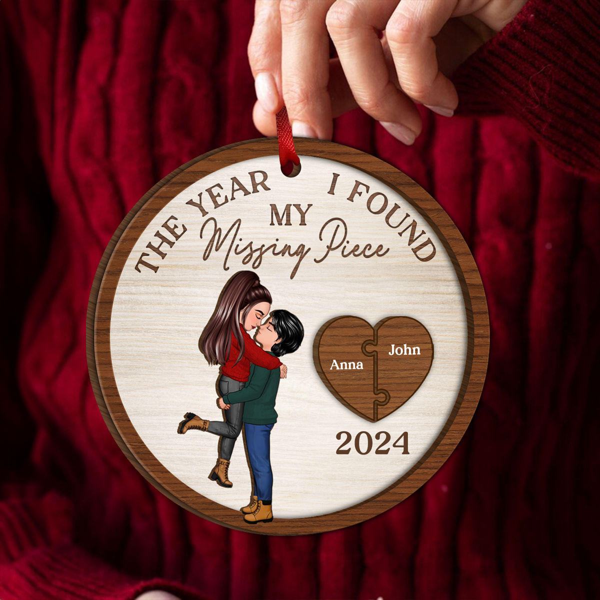 The Year I Found My Missing Piece Cartoon Kissing Couples - Personalized Wooden Ornament