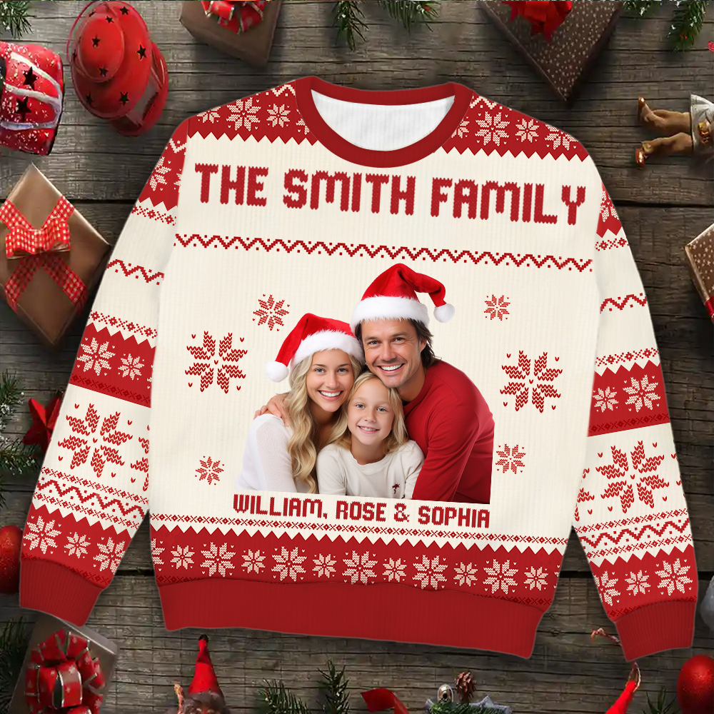 Custom Photo - Christmas, Funny Gift For Family, Couple, Dad, Mom, Grandpa, Grandma - Personalized Unisex Ugly Sweater