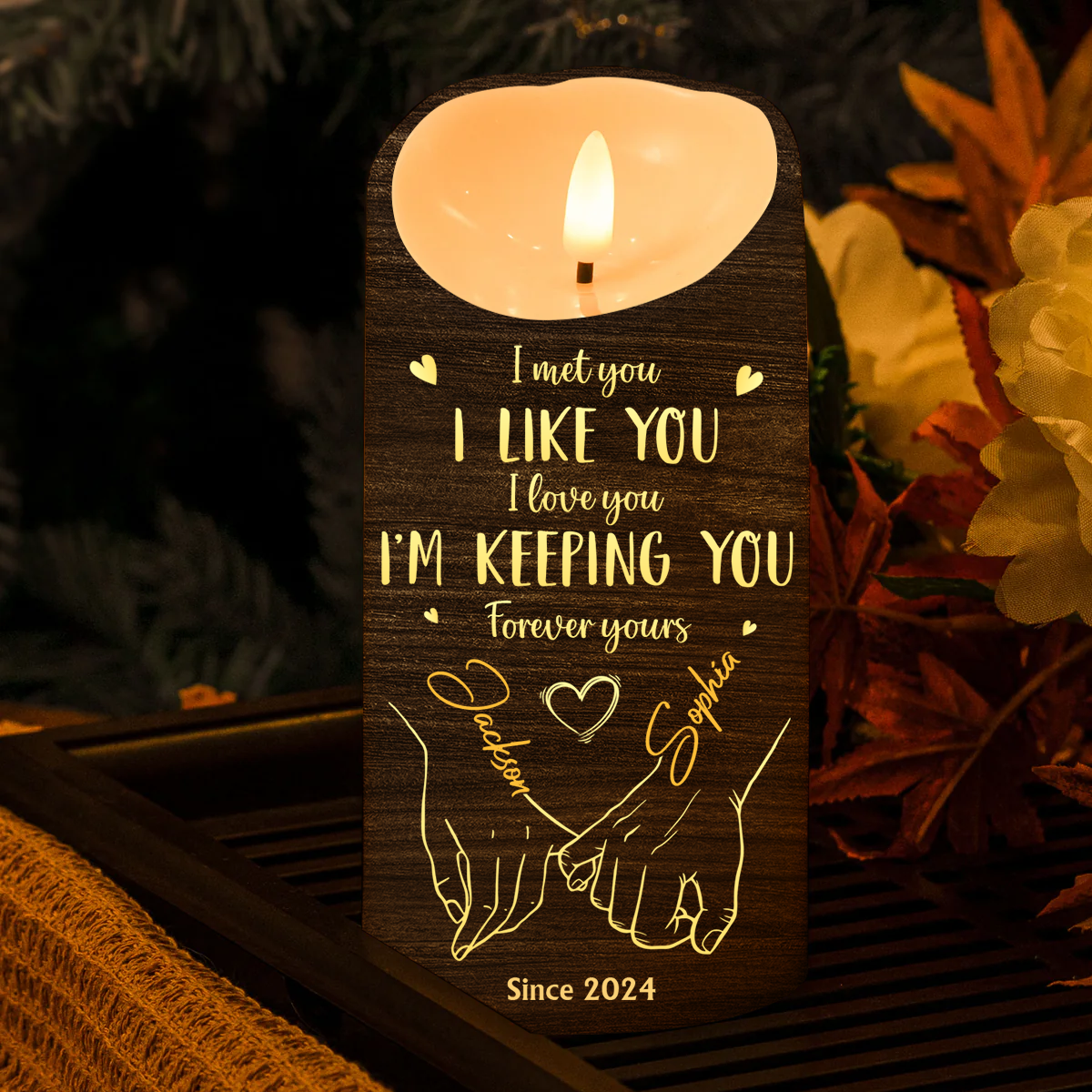 Love Is A Flame That Never Goes Out - Couple Personalized Custom LED Candle - Christmas Gift For Husband Wife, Anniversary