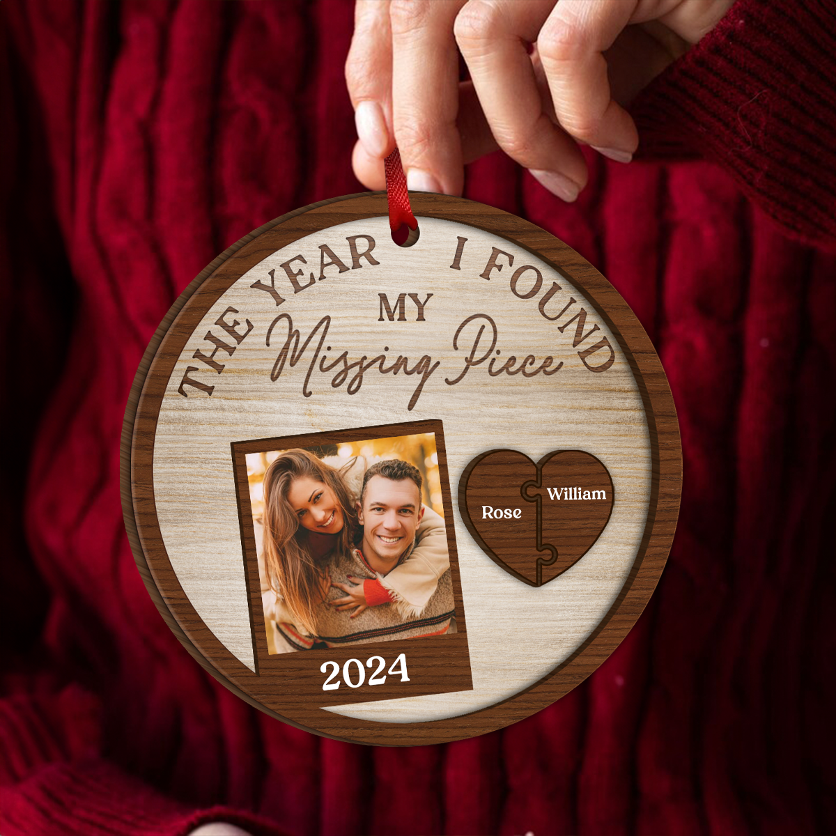 Custom Photo The Year I Found My Missing Piece Couples - Personalized Custom Shaped Wooden Ornament