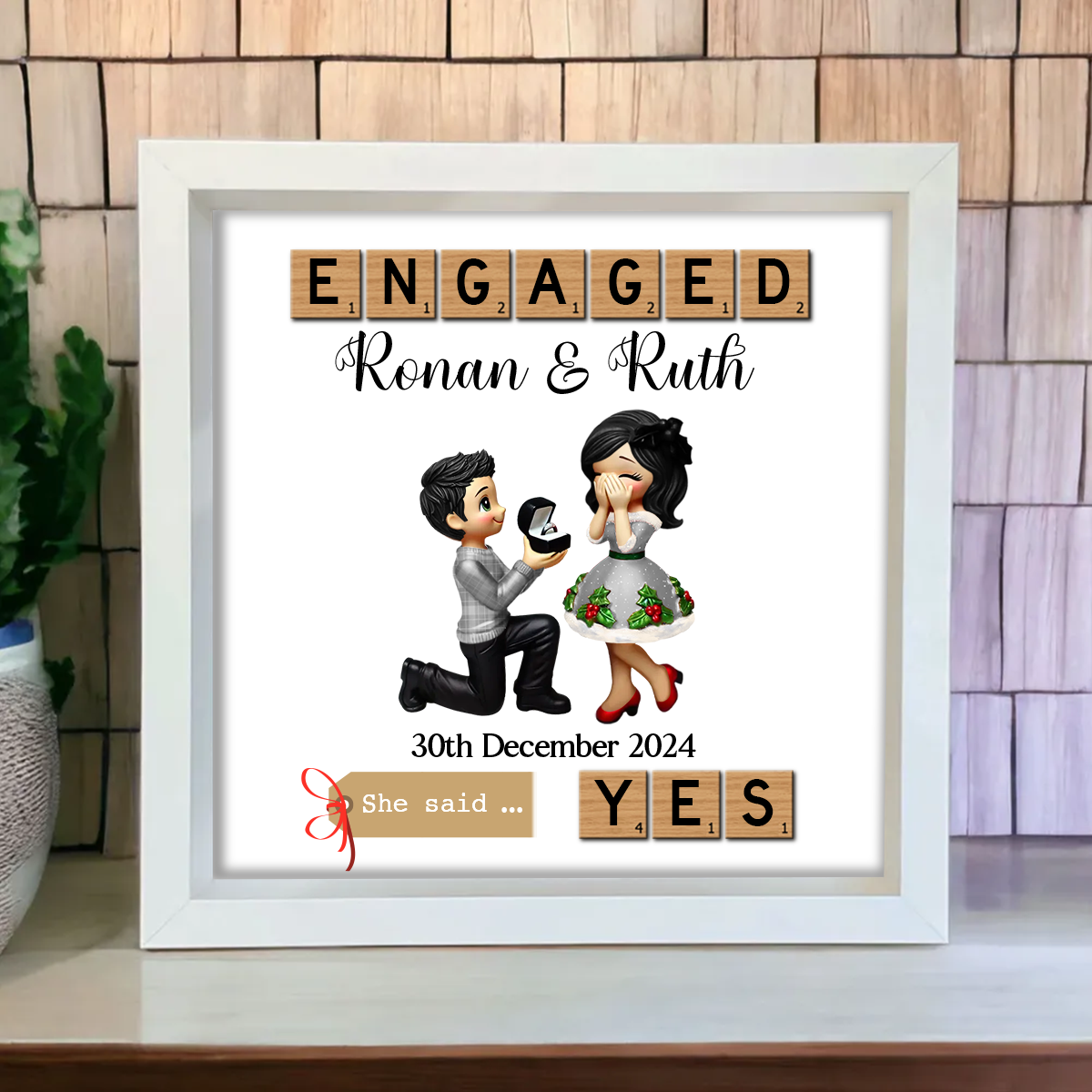 Personalized Couple Engagement Gift Photo Frame, Marriage Proposal Custom Just Engaged Valentine's Day Gifts for Couples