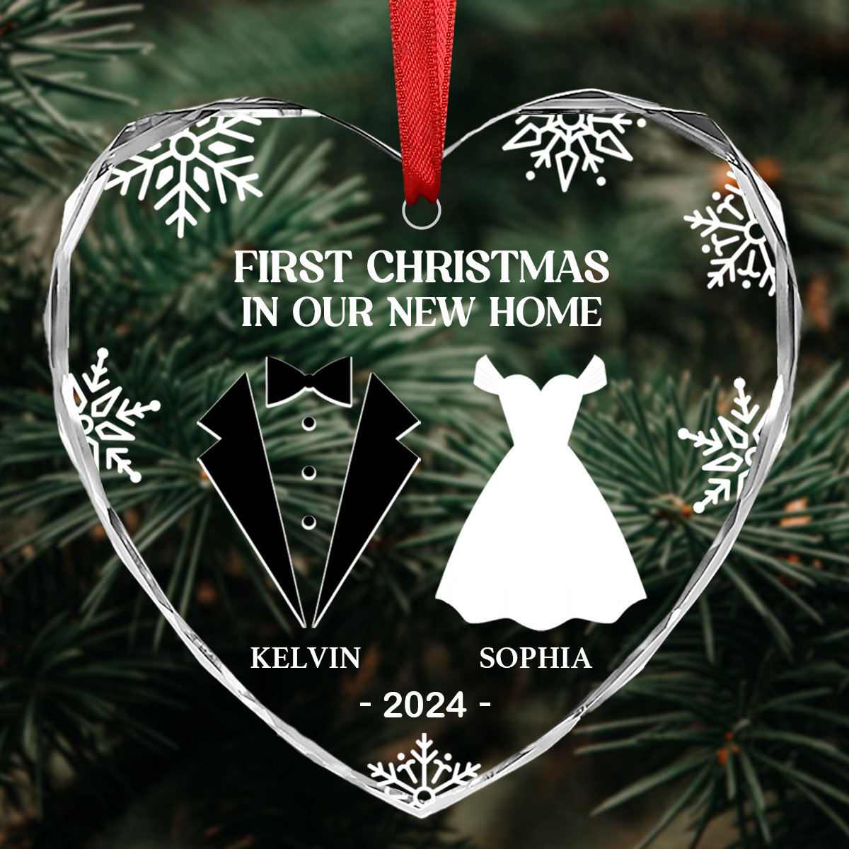 First Christmas As Married Couples - Personalized Heart Shaped Acrylic Ornament