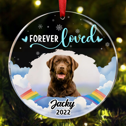 Custom Photo Forever Loved Pet Memorial - Personalized Circle Acrylic Ornament