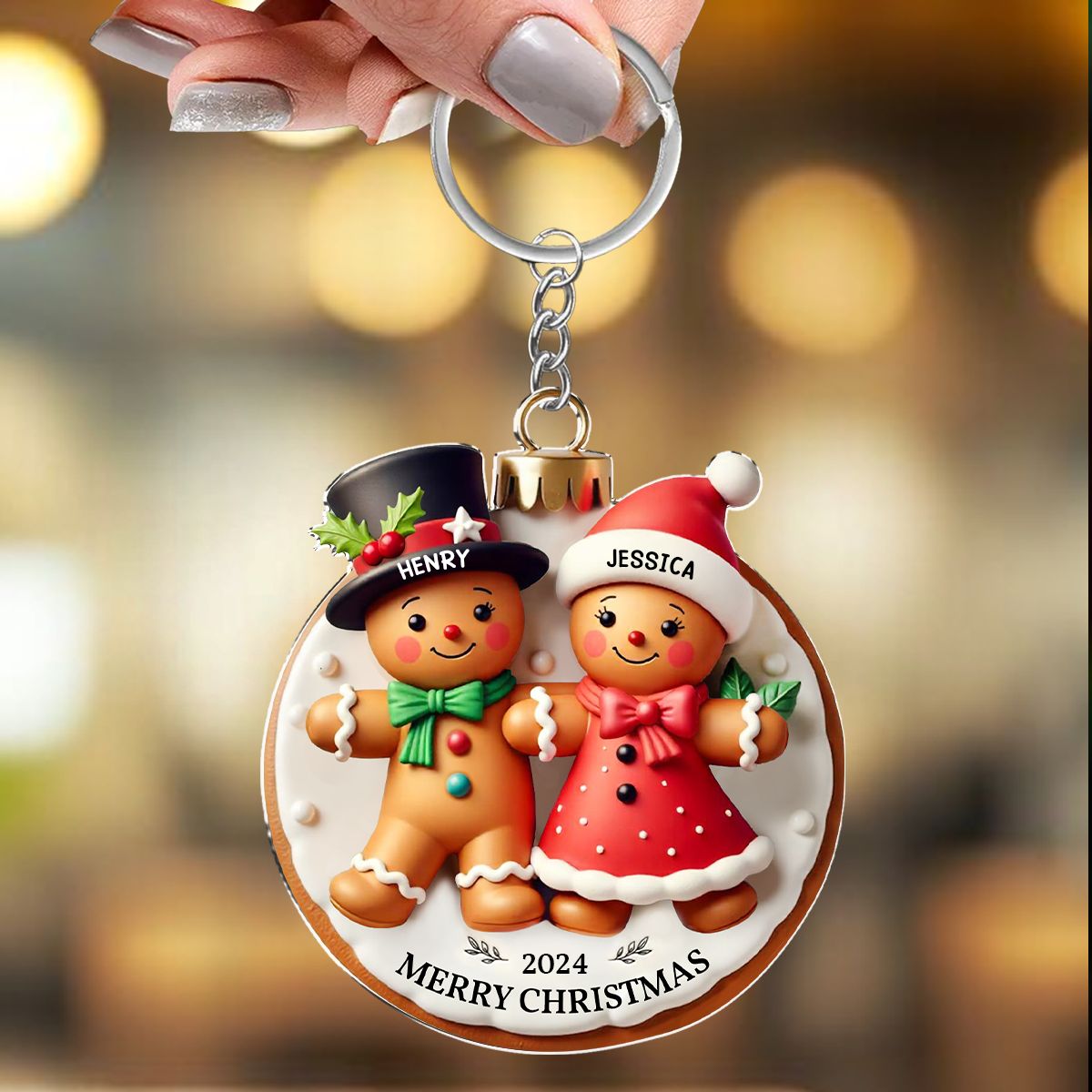 3D Effect Gingerbread Couple Married Engaged Merry Christmas - Personalized Acrylic Keychain