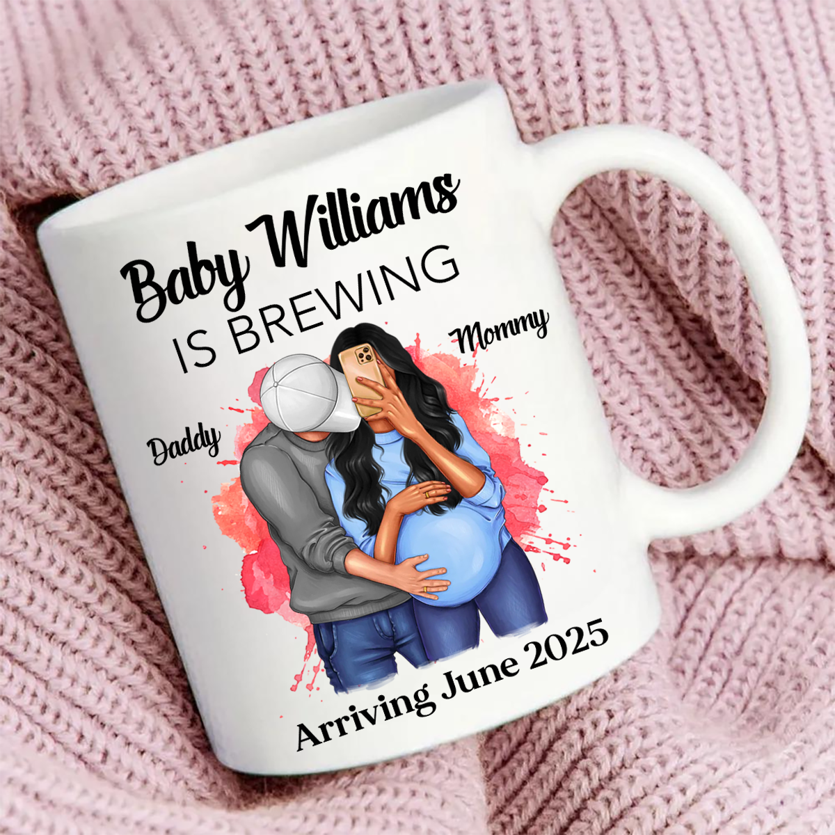 Baby Is Brewing Pregnancy Hugging Couple Personalized Mug Expecting Mom Gift, Expecting Parents Gift, Valentine's Day Gift