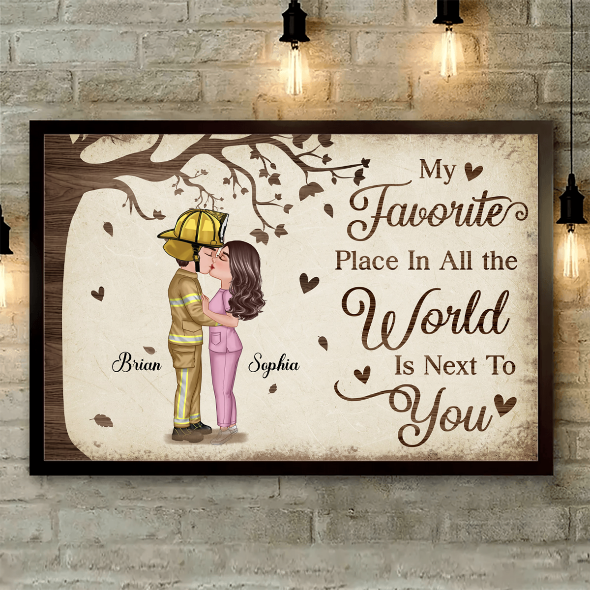 Favorite Place In The World Couple Kissing Personalized Poster, Gift by Occupation For Her, For Him