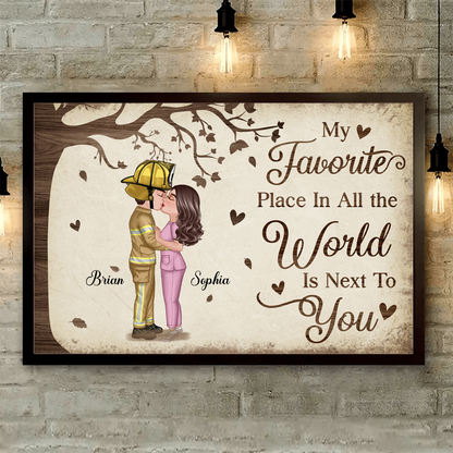 Favorite Place In The World Couple Kissing Personalized Poster, Gift by Occupation For Her, For Him