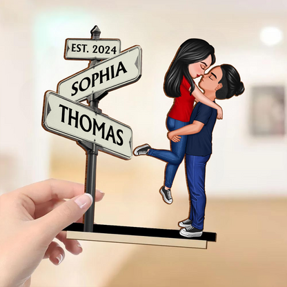 Personalized Standing Wooden Plaque With Couple & Custom Street Signs, Heartfelt 2025 Valentine's Day Gift, Anniversary Gift For Couple, For Him, For Her, Boyfriend, Girlfriend, Husband, Wife