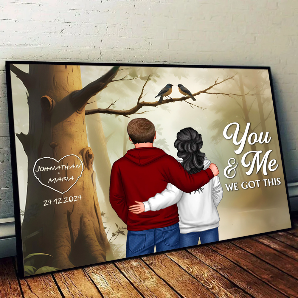 Couple Birds On Tree Personalized Poster, Anniversary, Valentine's Day Gift for him, Gift for her