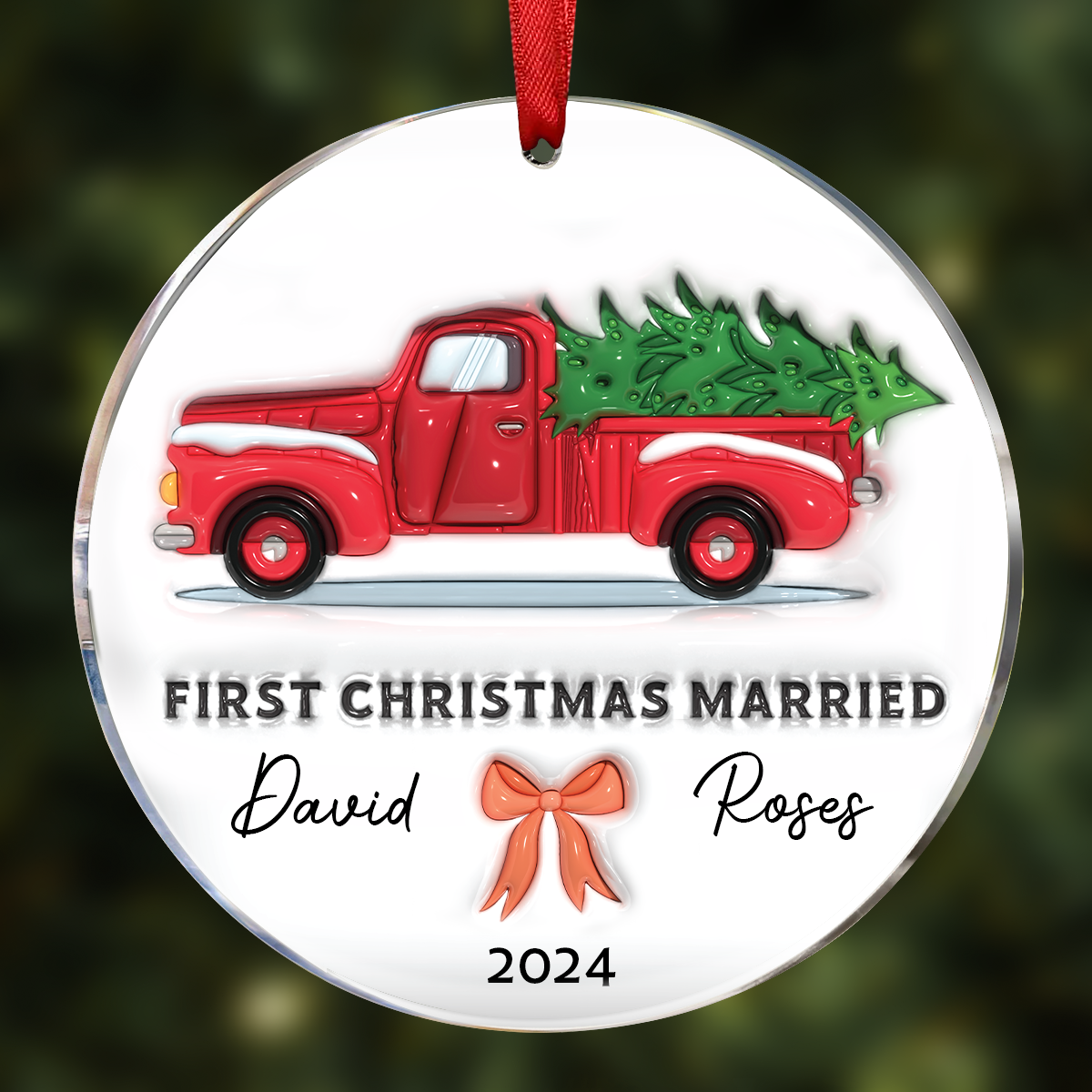 First Christmas Married Couples - 3D Inflated Effect Printed Ornament, Personalized Circle Ornament