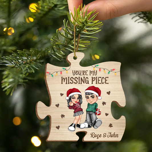 Christmas Couple Y2K My Missing Piece - Personalized Custom Shaped Wooden Ornament