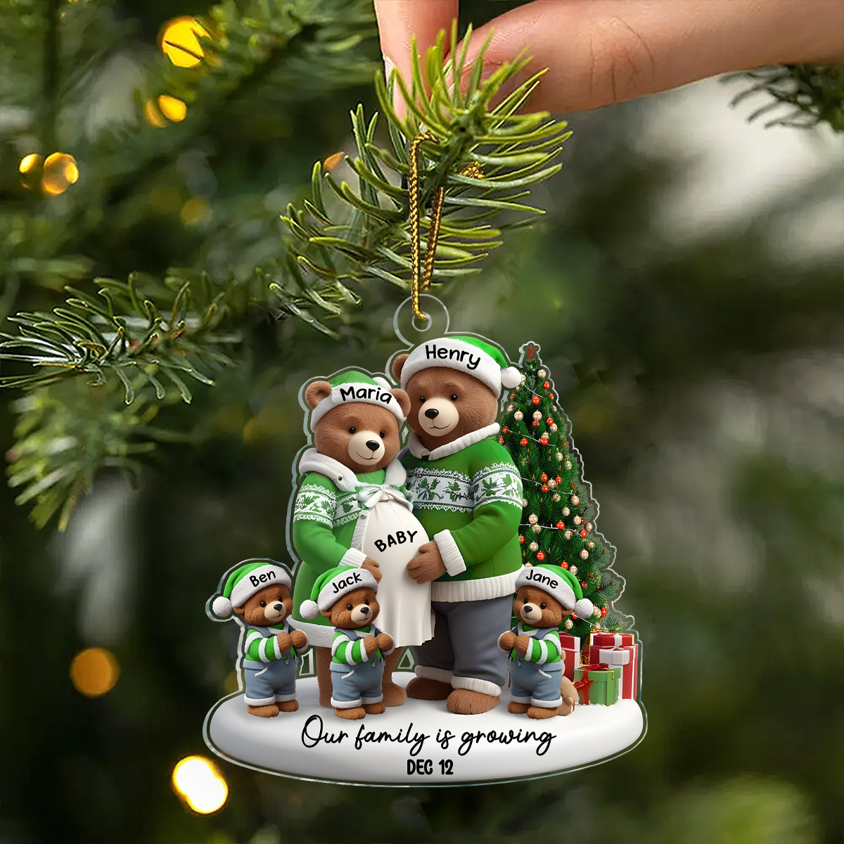 3D Effect Bear Couple Family Expecting New Baby Pregnancy Announcement Keepsake Personalized Acrylic Ornament