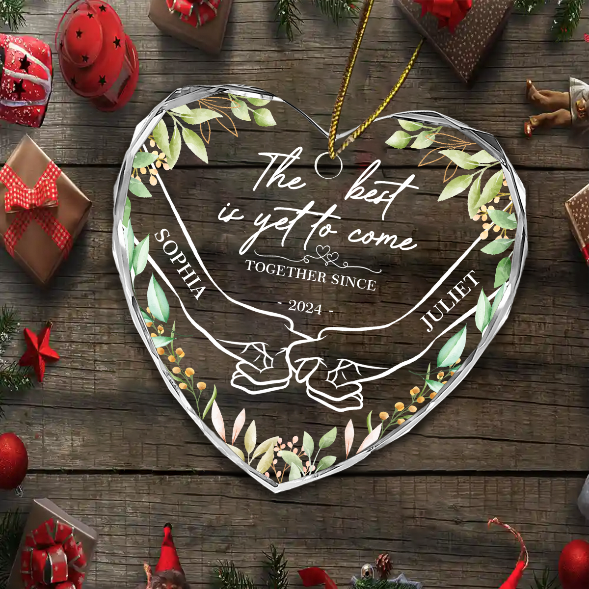 Newly Engaged Couple Holding Hands The Best Is Yet To Come - Personalized Heart Shaped Ornament