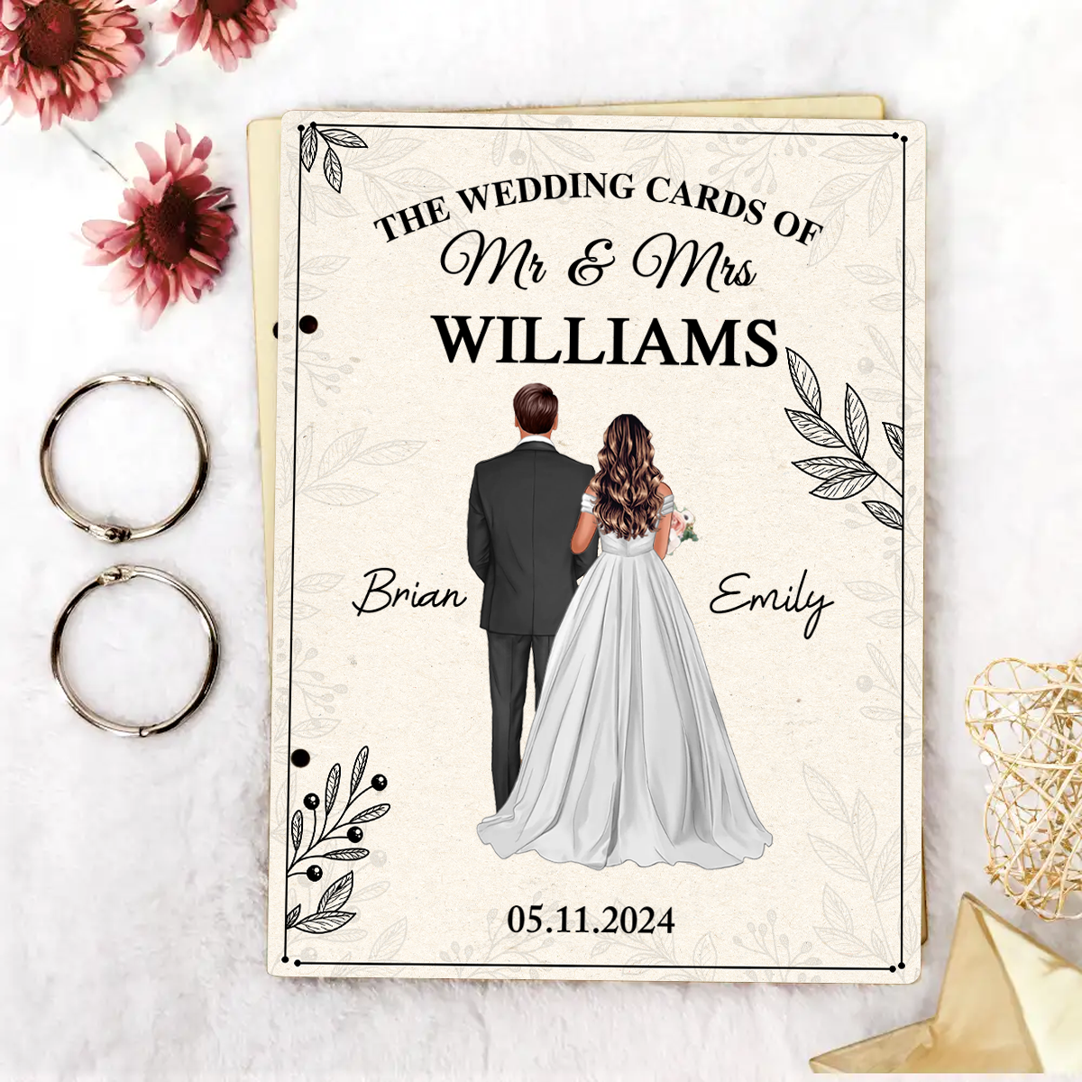 Floral Wedding Couple Personalized Card Keeper, Wedding Shower Card Holder