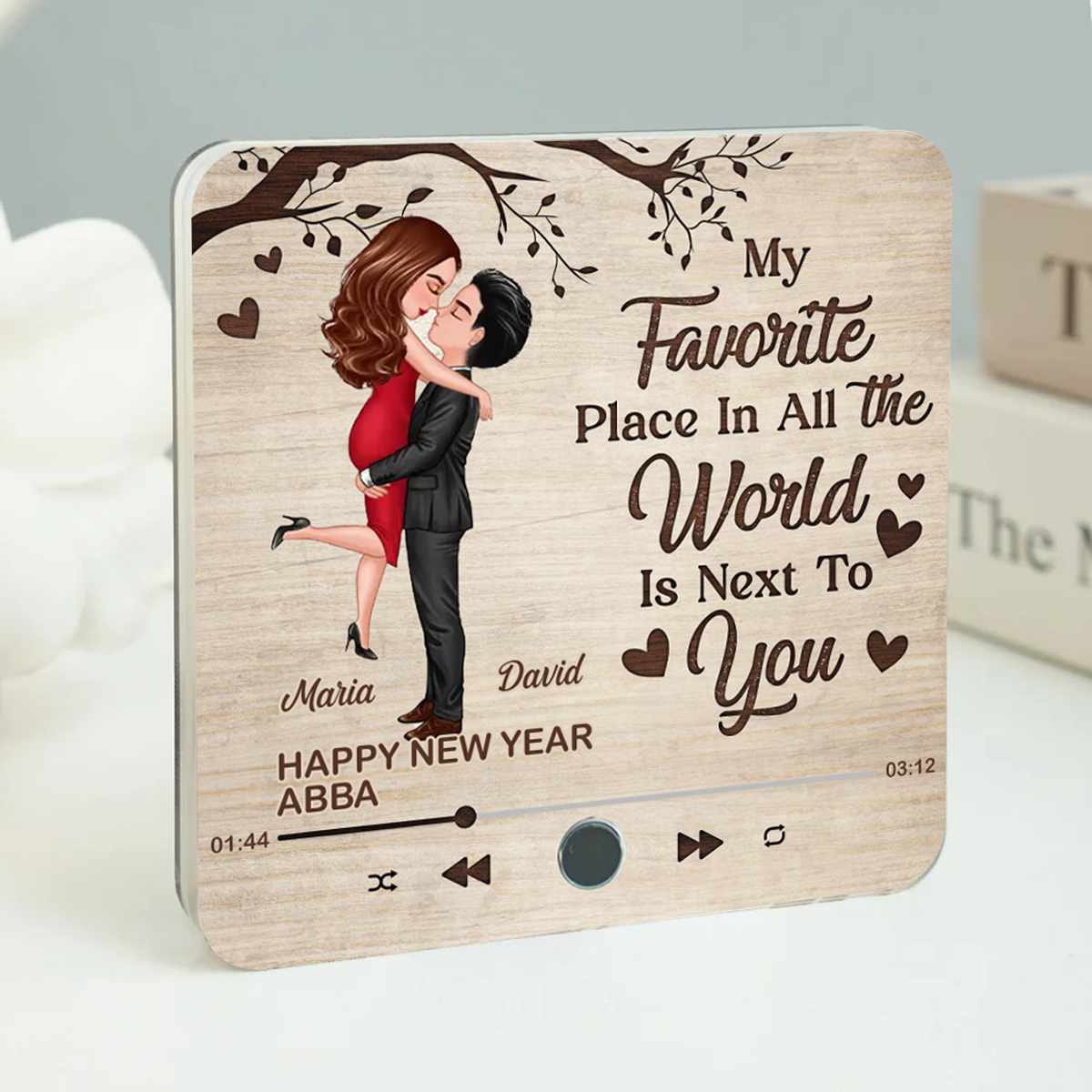 Favorite Place In The World Couple Hugging Kissing Personalized Music Fridge Magnet, Gift For Him, For Her, For Valentine's Day