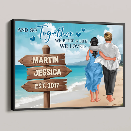 Couple Embracing And Walking On The Beach Personalized Poster, Heartfelt 2025 Valentine's Day Gift For Couple, For Him, For Her, Boyfriend, Girlfriend, Husband, Wife