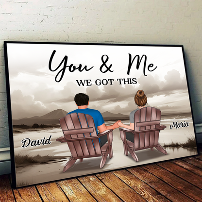 Couple Beach Landscape Retro Vintage Personalized Poster, Anniversary Gift For Couple, Husband, Wife, Dad, Mom