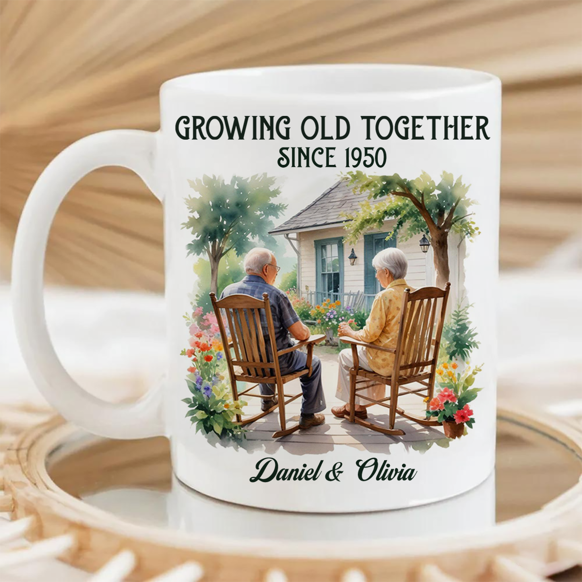 Couple Sitting On The Porch Growing Old Together Since Personalized Mug, Heartfelt Valentine's Day Gift For Couple, For Him, For Her, Husband, Wife