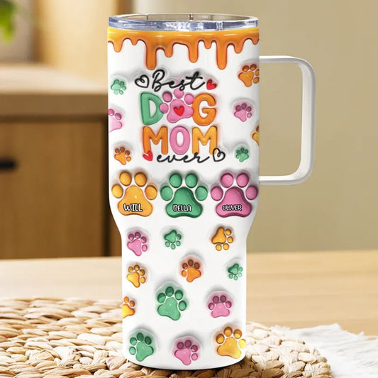 40oz Pet Lovers - Best Dog Mom Ever - Personalized Tumbler With Handle - Makezbright Gifts