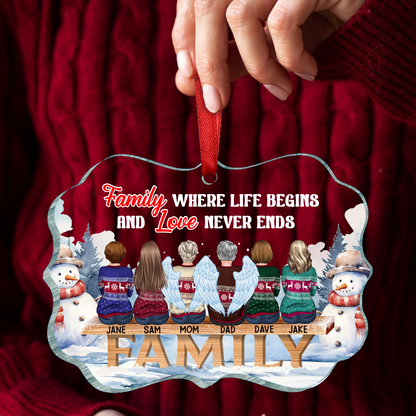 Family Where Begins And Love Never Ends - Memorial Gift - Christmas Gift - Personalized Custom Medallion Acrylic Ornament