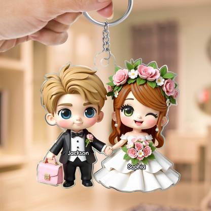 Wedding Cartoon Chibi Couple Personalized Acrylic Keychain, Gift for him, Gift for her