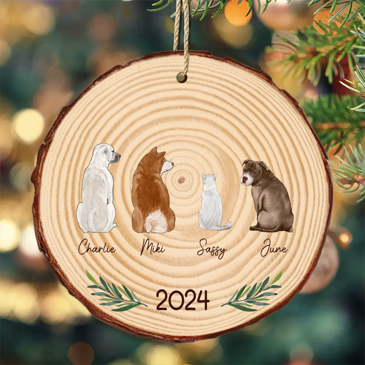 My Dogs Cats Pet 2024 - Gift For Dog Cat Lovers - Personalized Wood Slice Ornament