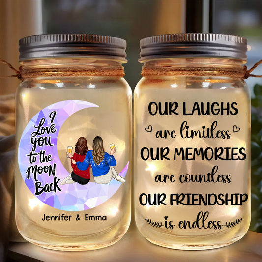 Besties I Love You To The Moon & Back - Personalized Mason Jar Light