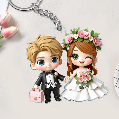 Wedding Cartoon Chibi Couple Personalized Acrylic Keychain, Gift for him, Gift for her