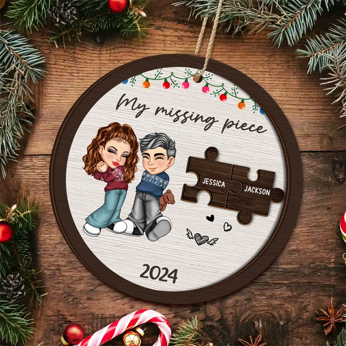 My Missing Piece Couple Christmas - Personalized 2-Layered Wooden Ornament