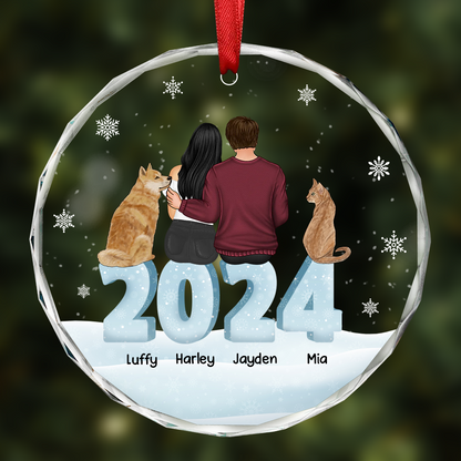 2024 Christmas Couple Dog Cat - Personalized Circle Acrylic Ornament